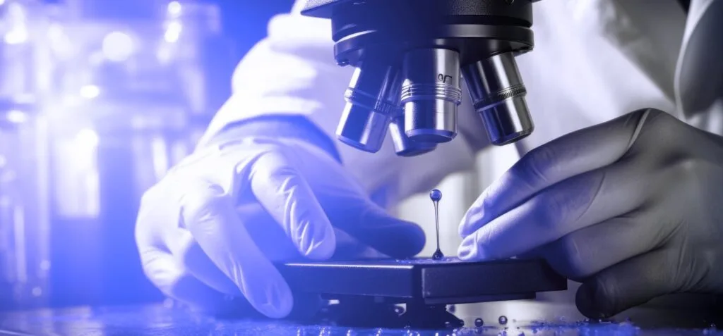 scientist looking into microscope for bio research